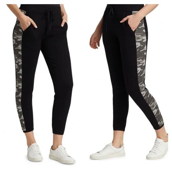 NWT Monrow Super Soft Cashmere blend black vintage sweatpants Camo stripe Medium - Picture 1 of 10